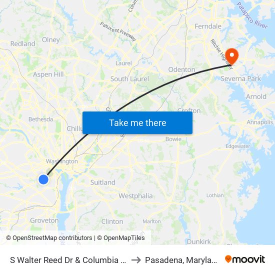 S Walter Reed Dr & Columbia Pi to Pasadena, Maryland map