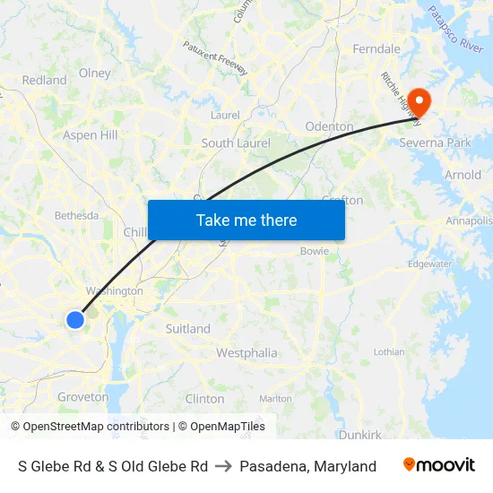 S Glebe Rd & S Old Glebe Rd to Pasadena, Maryland map