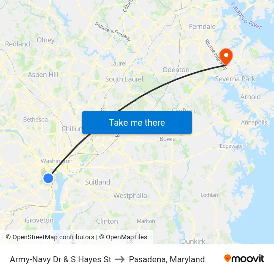 Army-Navy Dr & S Hayes St to Pasadena, Maryland map