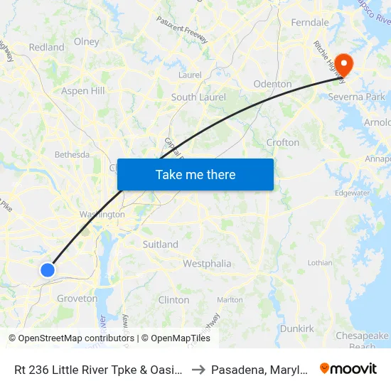 Rt 236 Little River Tpke & Oasis Dr to Pasadena, Maryland map