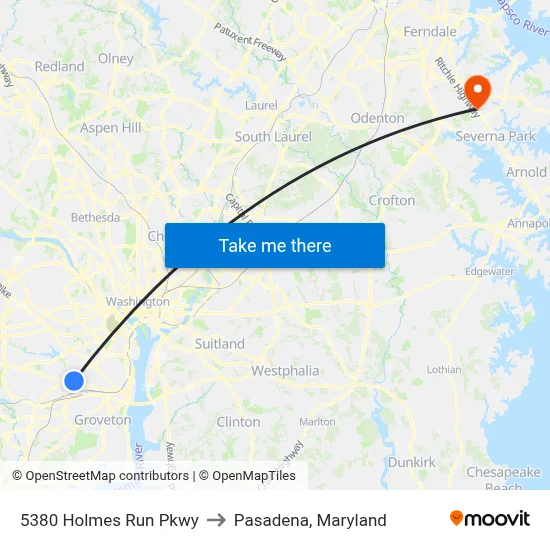 5380 Holmes Run Pkwy to Pasadena, Maryland map