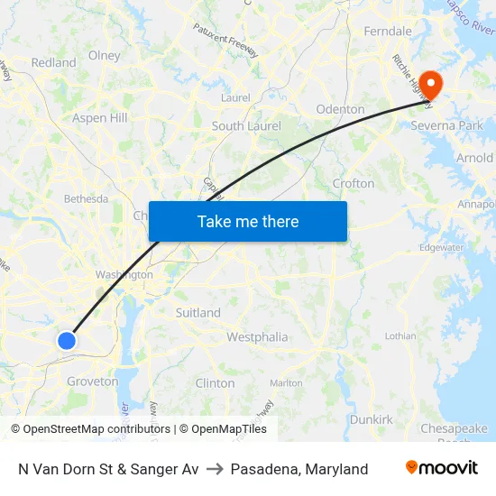 N Van Dorn St &    Sanger Av to Pasadena, Maryland map