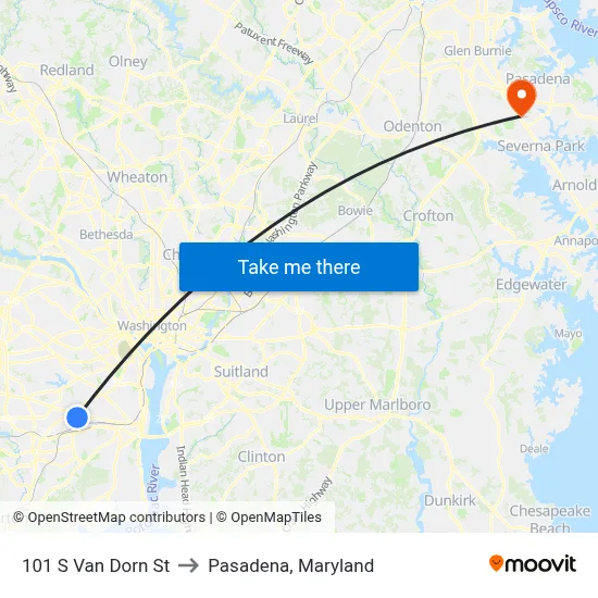 101 S Van Dorn St to Pasadena, Maryland map