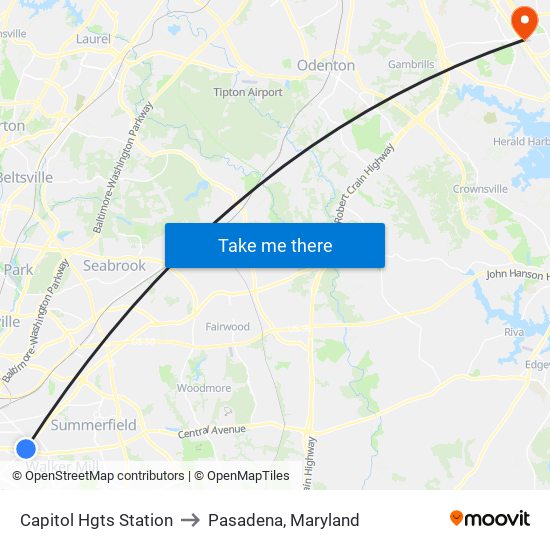 Capitol Hgts Station to Pasadena, Maryland map