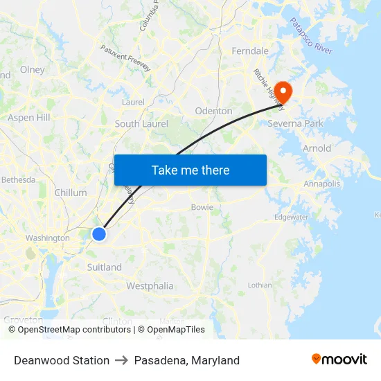 Deanwood Station to Pasadena, Maryland map