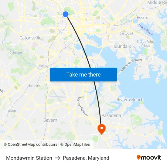 Mondawmin Station to Pasadena, Maryland map