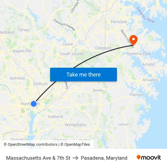 Massachusetts Ave & 7th St to Pasadena, Maryland map