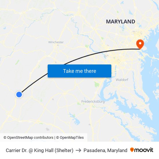 Carrier Dr. @ King Hall (Shelter) to Pasadena, Maryland map