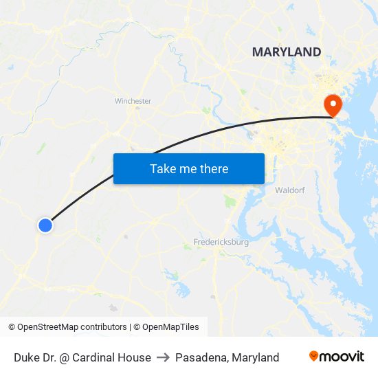 Duke Dr. @ Cardinal House to Pasadena, Maryland map