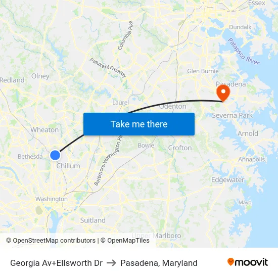 Georgia Av+Ellsworth Dr to Pasadena, Maryland map