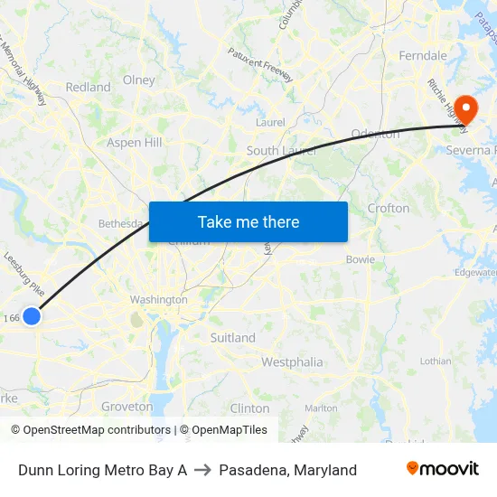 Dunn Loring Metro Bay A to Pasadena, Maryland map
