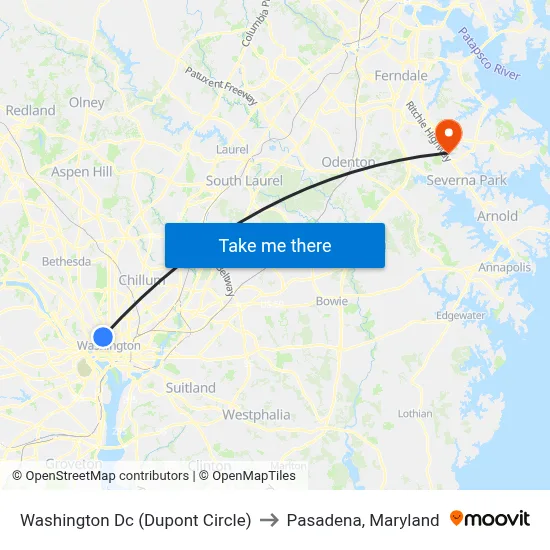 Washington Dc (Dupont Circle) to Pasadena, Maryland map