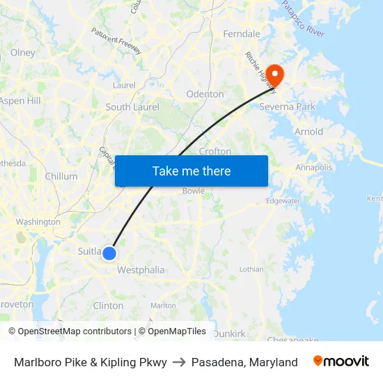 Marlboro Pike & Kipling Pkwy to Pasadena, Maryland map
