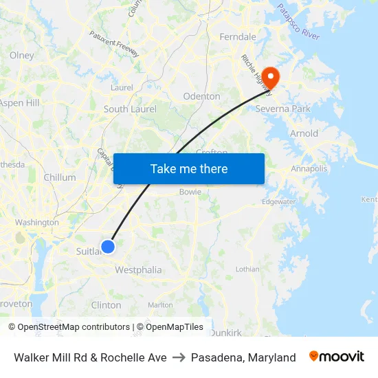 Walker Mill Rd & Rochelle Ave to Pasadena, Maryland map