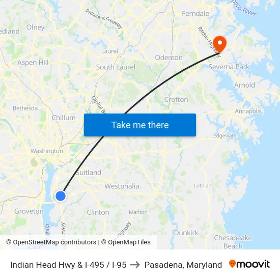 Indian Head Hwy & I-495 / I-95 to Pasadena, Maryland map