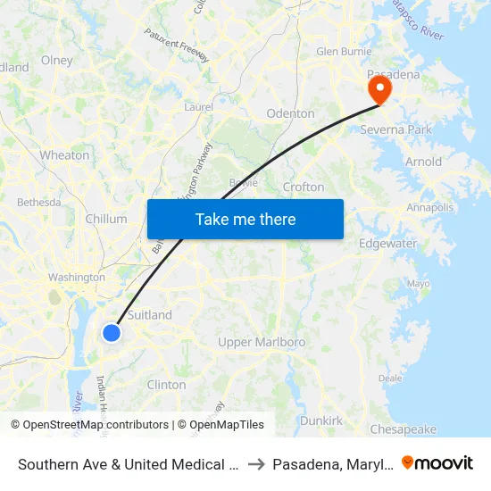 Southern Ave & United Medical Cente to Pasadena, Maryland map