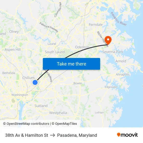 38th Av & Hamilton St to Pasadena, Maryland map