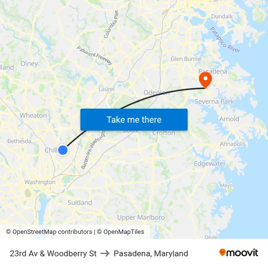 23rd Av & Woodberry St to Pasadena, Maryland map
