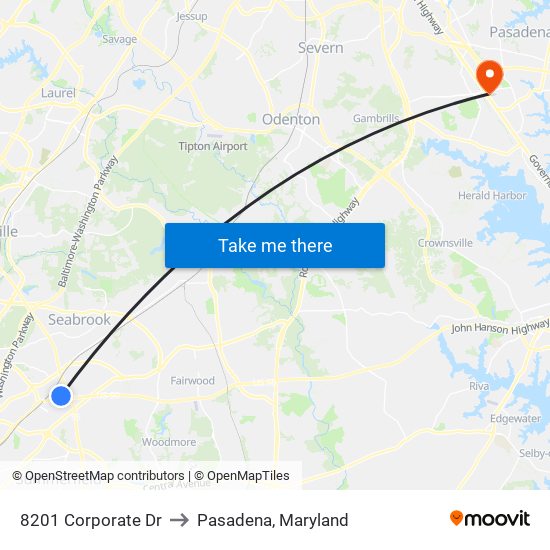 8201 Corporate Dr to Pasadena, Maryland map