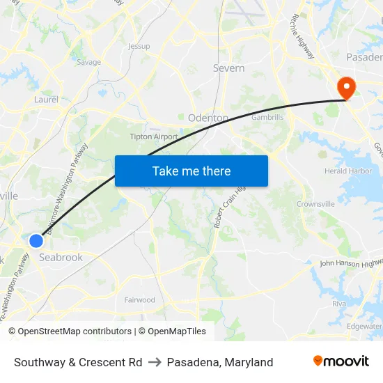 Southway & Crescent Rd to Pasadena, Maryland map