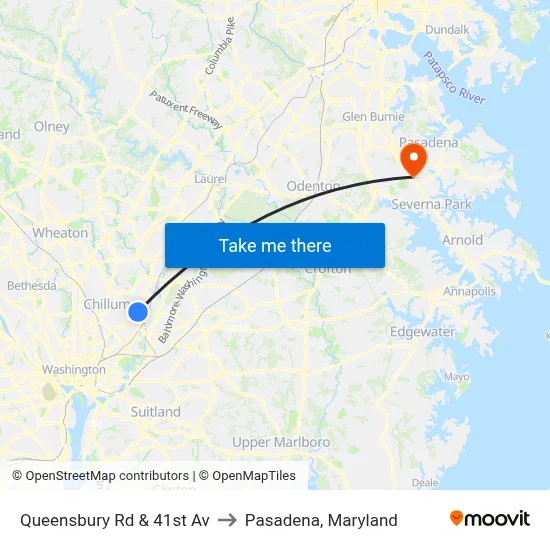 Queensbury Rd & 41st Av to Pasadena, Maryland map
