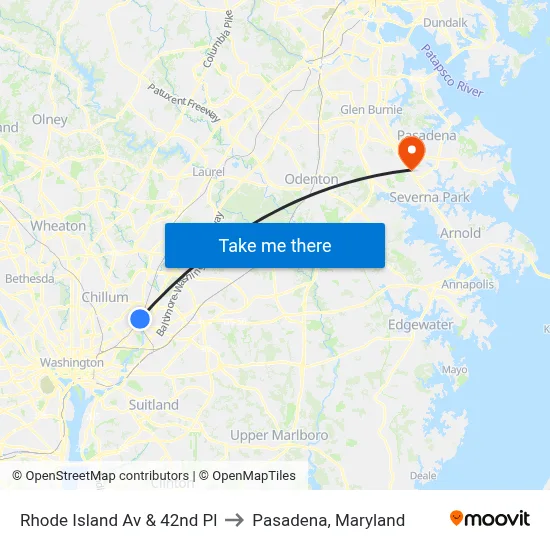 Rhode Island Av & 42nd Pl to Pasadena, Maryland map