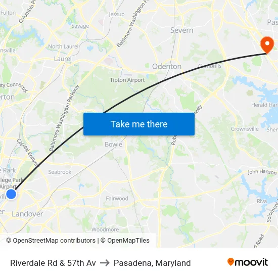 Riverdale Rd & 57th Av to Pasadena, Maryland map
