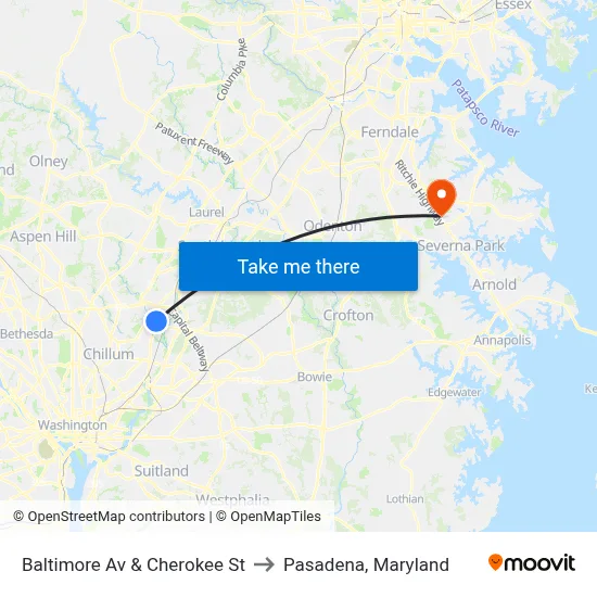 Baltimore Av & Cherokee St to Pasadena, Maryland map