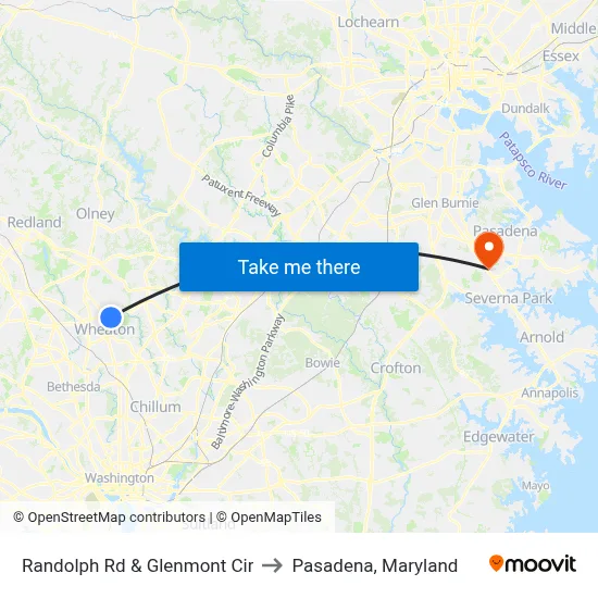 Randolph Rd & Glenmont Cir to Pasadena, Maryland map
