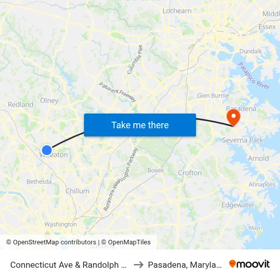 Connecticut Ave & Randolph Rd to Pasadena, Maryland map
