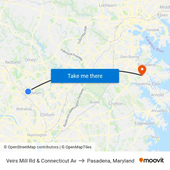 Veirs Mill Rd & Connecticut Av to Pasadena, Maryland map