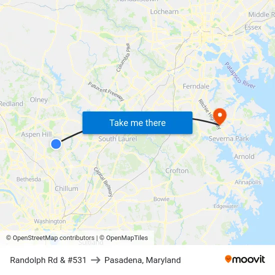 Randolph Rd & #531 to Pasadena, Maryland map
