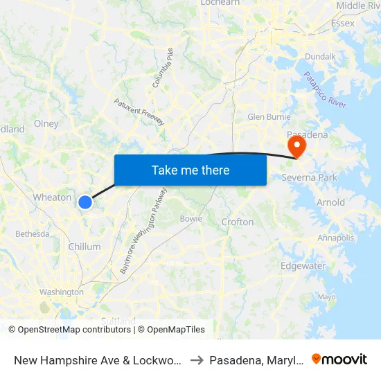 New Hampshire Ave & Lockwood Dr to Pasadena, Maryland map