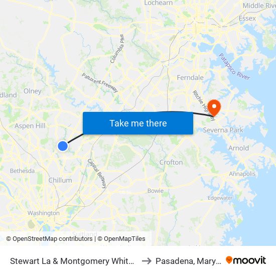 Stewart La & Montgomery White Oak A to Pasadena, Maryland map