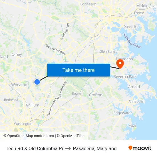 Tech Rd & Old Columbia Pi to Pasadena, Maryland map