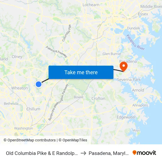 Old Columbia Pike & E Randolph Rd to Pasadena, Maryland map