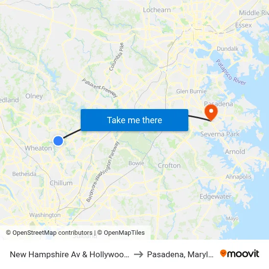 New Hampshire Av & Hollywood Av to Pasadena, Maryland map