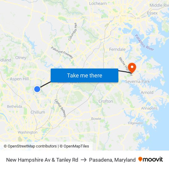 New Hampshire Av & Tanley Rd to Pasadena, Maryland map