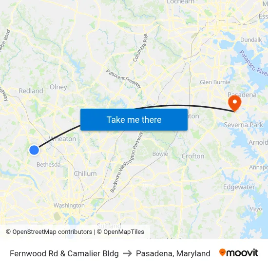 Fernwood Rd & Camalier Bldg to Pasadena, Maryland map
