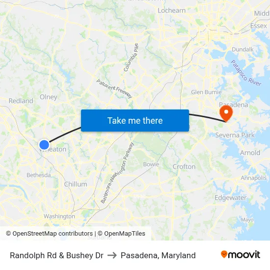 Randolph Rd & Bushey Dr to Pasadena, Maryland map