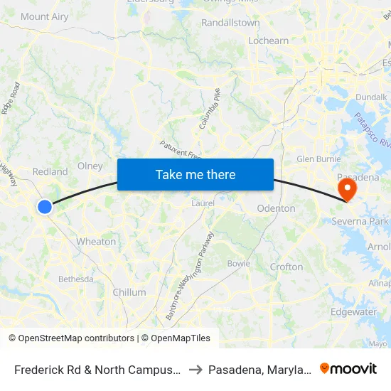 Frederick Rd & North Campus Dr to Pasadena, Maryland map