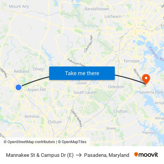 Mannakee St & Campus Dr (E) to Pasadena, Maryland map