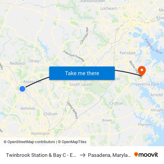 Twinbrook Station & Bay C - East to Pasadena, Maryland map