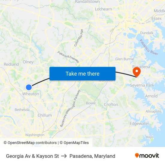 Georgia Av & Kayson St to Pasadena, Maryland map
