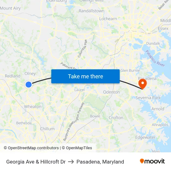 Georgia Ave & Hillcroft Dr to Pasadena, Maryland map