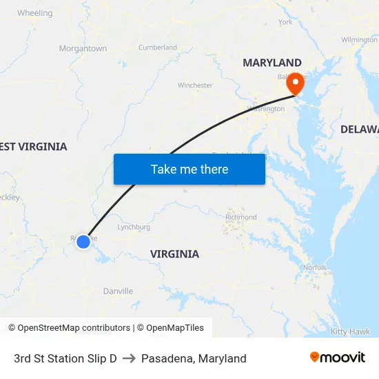 3rd St Station Slip D to Pasadena, Maryland map