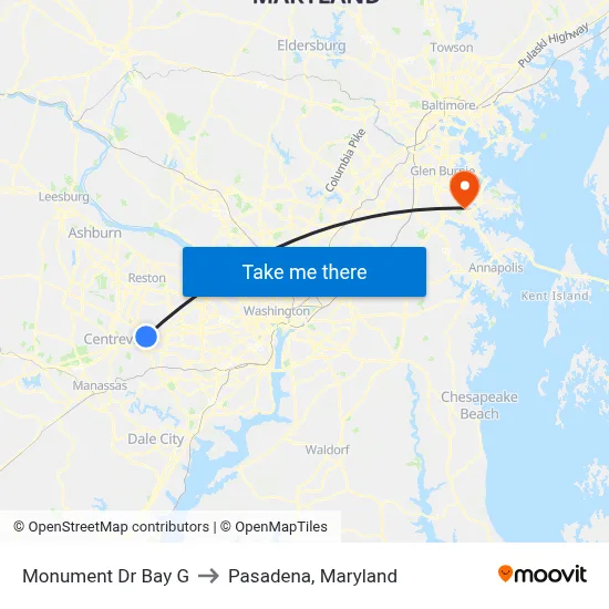 Monument Dr Bay G to Pasadena, Maryland map