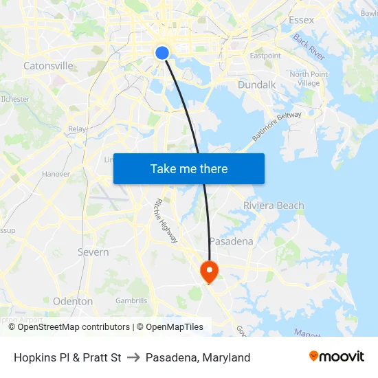 Hopkins Pl & Pratt St to Pasadena, Maryland map