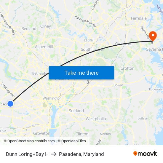 Dunn Loring+Bay H to Pasadena, Maryland map