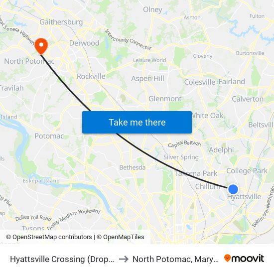 Hyattsville Crossing (Drop-Off) to North Potomac, Maryland map